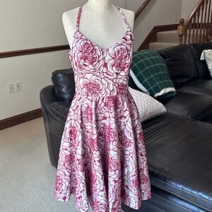 White House Black Market Pink and White Halter Fit and Flare Dress